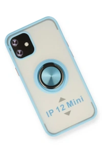 Apple iPhone 12 Kılıf Montreal Yüzüklü Silikon Kapak - Buz Mavi