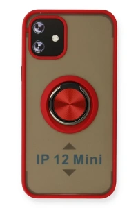 Apple iPhone 12 Kılıf Montreal Yüzüklü Silikon Kapak - Kırmızı
