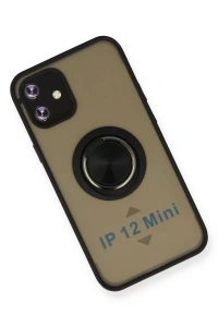 Apple iPhone 12 Kılıf Montreal Yüzüklü Silikon Kapak - Siyah