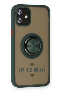 Apple iPhone 12 Kılıf Montreal Yüzüklü Silikon Kapak - Yeşil
