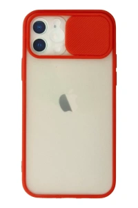 Apple iPhone 12 Kılıf Palm Buzlu Kamera Sürgülü Silikon - Kırmızı