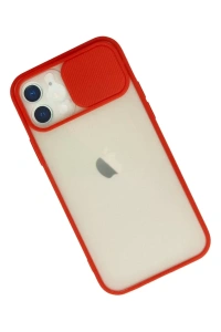 Apple iPhone 12 Kılıf Palm Buzlu Kamera Sürgülü Silikon - Kırmızı