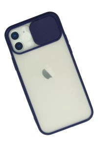 Apple iPhone 12 Kılıf Palm Buzlu Kamera Sürgülü Silikon - Lacivert