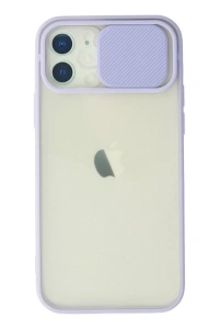 Apple iPhone 12 Kılıf Palm Buzlu Kamera Sürgülü Silikon - Lila