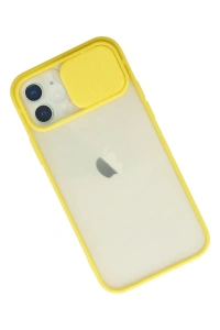 Apple iPhone 12 Kılıf Palm Buzlu Kamera Sürgülü Silikon - Sarı