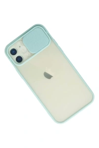 Apple iPhone 12 Kılıf Palm Buzlu Kamera Sürgülü Silikon - Turkuaz