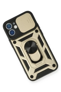 Apple iPhone 12 Kılıf Pars Lens Yüzüklü Silikon - Gold
