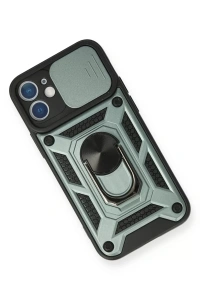 Apple iPhone 12 Kılıf Pars Lens Yüzüklü Silikon - Yeşil