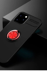 Apple iPhone 12 Kılıf Range Yüzüklü Silikon - Siyah-Kırmızı