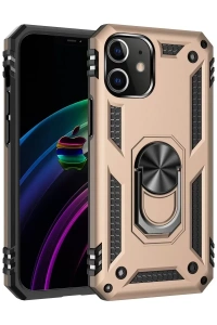 Apple iPhone 12 Kılıf Sofya Yüzüklü Silikon Kapak - Gold
