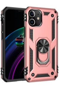 Apple iPhone 12 Kılıf Sofya Yüzüklü Silikon Kapak - Rose