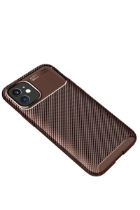 Apple iPhone 12 Mini Kılıf Auto Focus Karbon Kapak - Kahverengi