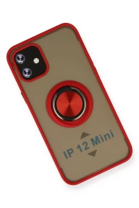 Apple iPhone 12 Mini Kılıf Montreal Yüzüklü Silikon Kapak - Kırmızı