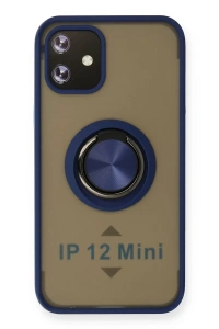 Apple iPhone 12 Mini Kılıf Montreal Yüzüklü Silikon Kapak - Lacivert