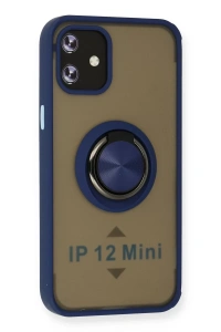 Apple iPhone 12 Mini Kılıf Montreal Yüzüklü Silikon Kapak - Lacivert