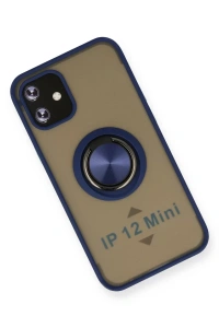 Apple iPhone 12 Mini Kılıf Montreal Yüzüklü Silikon Kapak - Lacivert