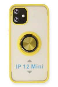 Apple iPhone 12 Mini Kılıf Montreal Yüzüklü Silikon Kapak - Sarı