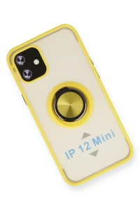 Apple iPhone 12 Mini Kılıf Montreal Yüzüklü Silikon Kapak - Sarı