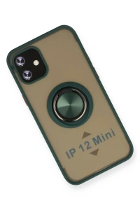 Apple iPhone 12 Mini Kılıf Montreal Yüzüklü Silikon Kapak - Yeşil