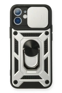 Apple iPhone 12 Mini Kılıf Pars Lens Yüzüklü Silikon - Gümüş