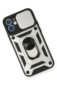 Apple iPhone 12 Mini Kılıf Pars Lens Yüzüklü Silikon - Gümüş