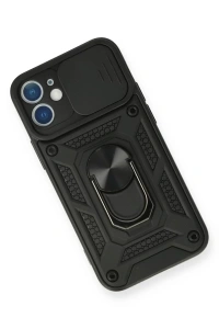Apple iPhone 12 Mini Kılıf Pars Lens Yüzüklü Silikon - Siyah