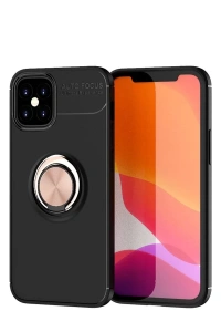 Apple iPhone 12 Mini Kılıf Range Yüzüklü Silikon - Siyah-Gold