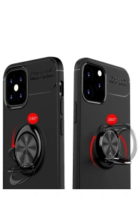 Apple iPhone 12 Mini Kılıf Range Yüzüklü Silikon - Siyah-Kırmızı