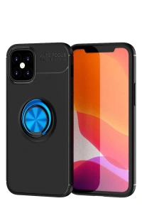 Apple iPhone 12 Mini Kılıf Range Yüzüklü Silikon - Siyah-Mavi