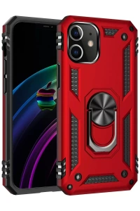 Apple iPhone 12 Mini Kılıf Sofya Yüzüklü Silikon Kapak - Kırmızı
