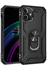 Apple iPhone 12 Mini Kılıf Sofya Yüzüklü Silikon Kapak - Siyah
