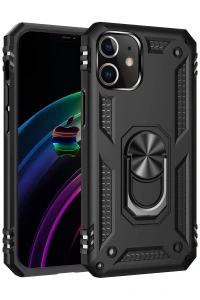 Apple iPhone 12 Mini Kılıf Sofya Yüzüklü Silikon Kapak - Siyah