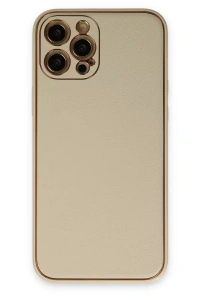 Apple iPhone 12 Pro Kılıf Coco Deri Silikon Kapak - Gold