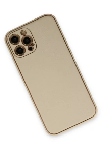 Apple iPhone 12 Pro Kılıf Coco Deri Silikon Kapak - Gold