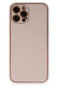 Apple iPhone 12 Pro Kılıf Coco Deri Silikon Kapak - Pudra