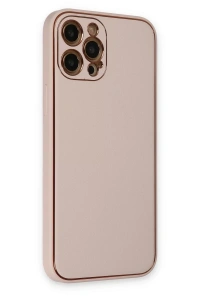 Apple iPhone 12 Pro Kılıf Coco Deri Silikon Kapak - Pudra