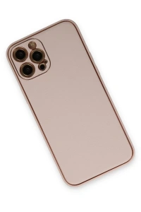 Apple iPhone 12 Pro Kılıf Coco Deri Silikon Kapak - Pudra