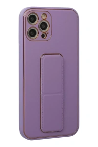 Apple iPhone 12 Pro Kılıf Coco Deri Standlı Kapak - Lila