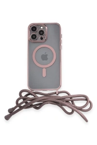 Apple iPhone 12 Pro Kılıf Divo Lazer Askılı Magsafe Kapak - Pembe