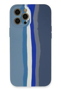 Apple iPhone 12 Pro Kılıf Ebruli Lansman Silikon - Mavi-Gri