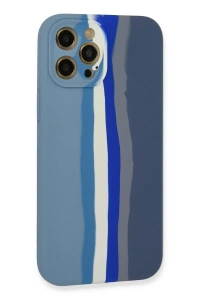 Apple iPhone 12 Pro Kılıf Ebruli Lansman Silikon - Mavi-Gri