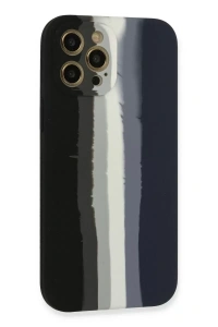 Apple iPhone 12 Pro Kılıf Ebruli Lansman Silikon - Siyah-Lacivert