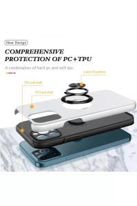 Apple iPhone 12 Pro Kılıf Elit Yüzüklü Kapak - Gümüş