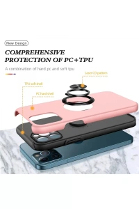Apple iPhone 12 Pro Kılıf Elit Yüzüklü Kapak - Pembe
