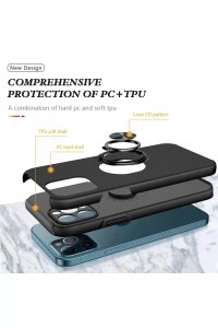 Apple iPhone 12 Pro Kılıf Elit Yüzüklü Kapak - Siyah