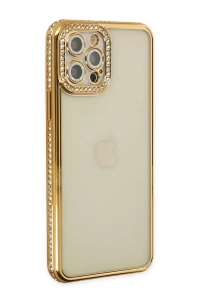 Apple iPhone 12 Pro Kılıf Joke Taşlı Silikon - Gold