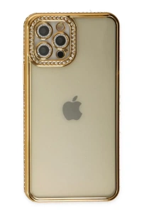 Apple iPhone 12 Pro Kılıf Joke Taşlı Silikon - Gold