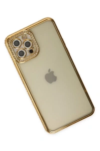 Apple iPhone 12 Pro Kılıf Joke Taşlı Silikon - Gold