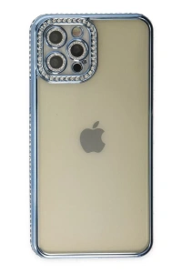 Apple iPhone 12 Pro Kılıf Joke Taşlı Silikon - Mavi