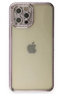 Apple iPhone 12 Pro Kılıf Joke Taşlı Silikon - Mor